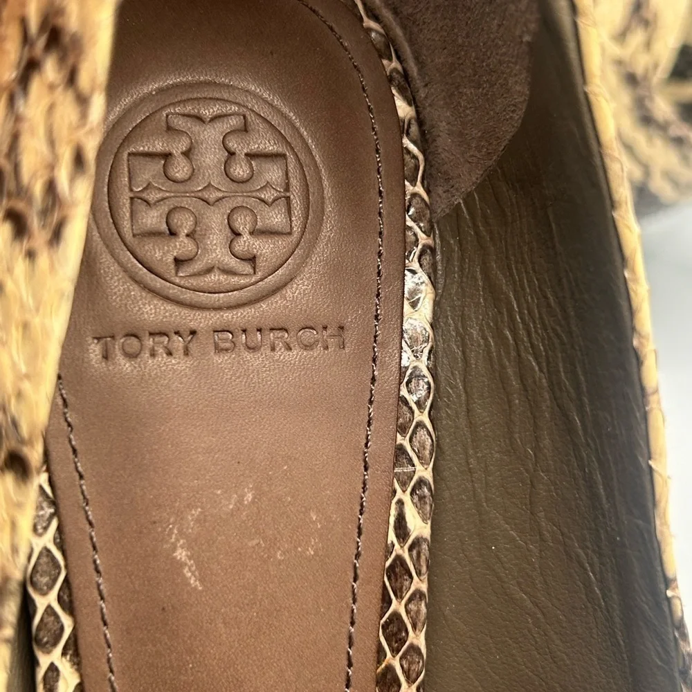 Tory Burch All Leather Snakeskin Peep Toe Pumps Size: 8
